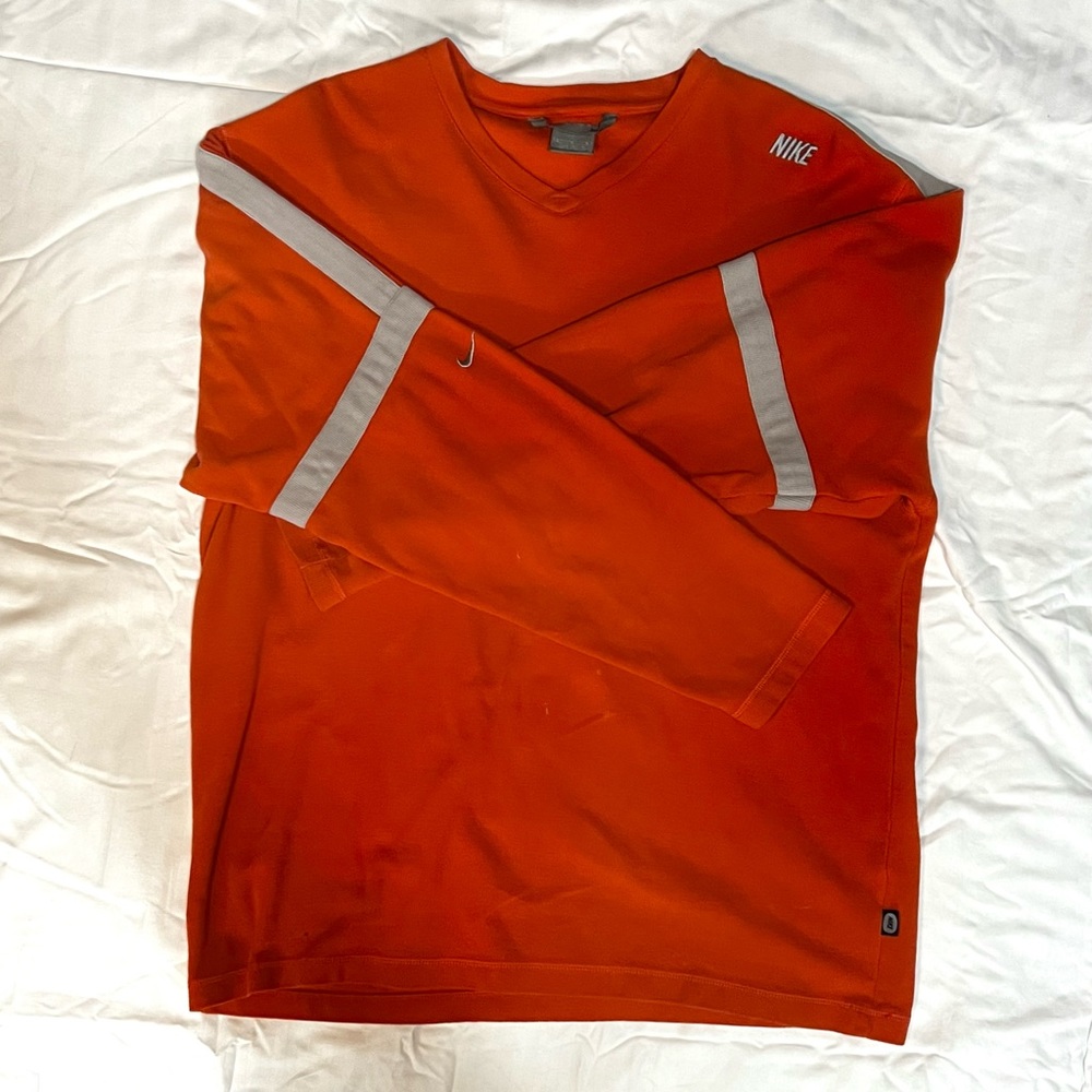 Nike v-neck sweater, color orange, grey line details